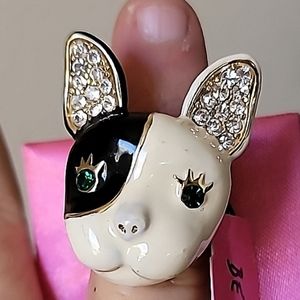 New Vintage! BETSEY JOHNSON Royal Engagement Collection French Bulldog Ring. 7